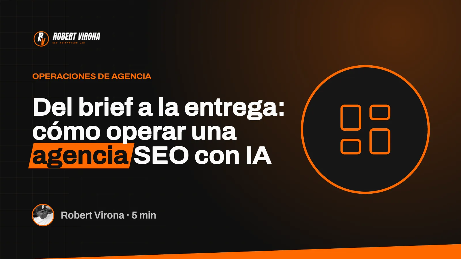 Línea de seis tramos, del brief al reporte, con un punto de control marcado antes de la entrega